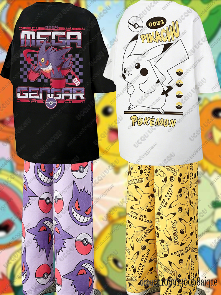 Anime & Cosplay Expo Acx 2025 - 2026 Anime Pikachu&Gengar Summer Tshirts+Pajamas Pants